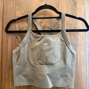 ALO Yoga Women's Ribbed Olive Sports Bra